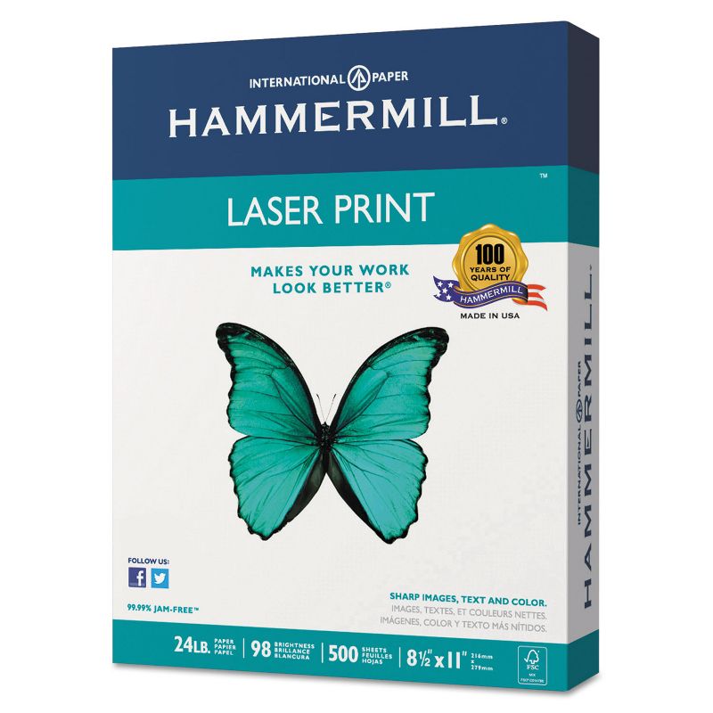 Hammermill Laser Print Office Paper 98 Brightness 24lb 8-1/2 x 11 White 500 Sheets/Rm 104604