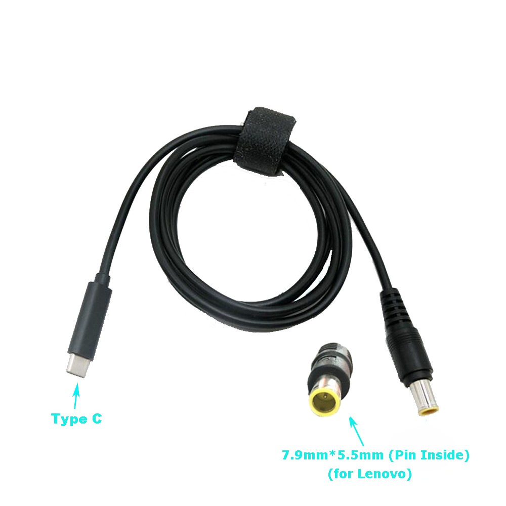 USB-C Type C to Lenovo Laptops 7.9mm*5.5mm  Round Tip Connector Plug Converter Cable DC Tip Jack Works with Lenovo 65W or Below laptops
