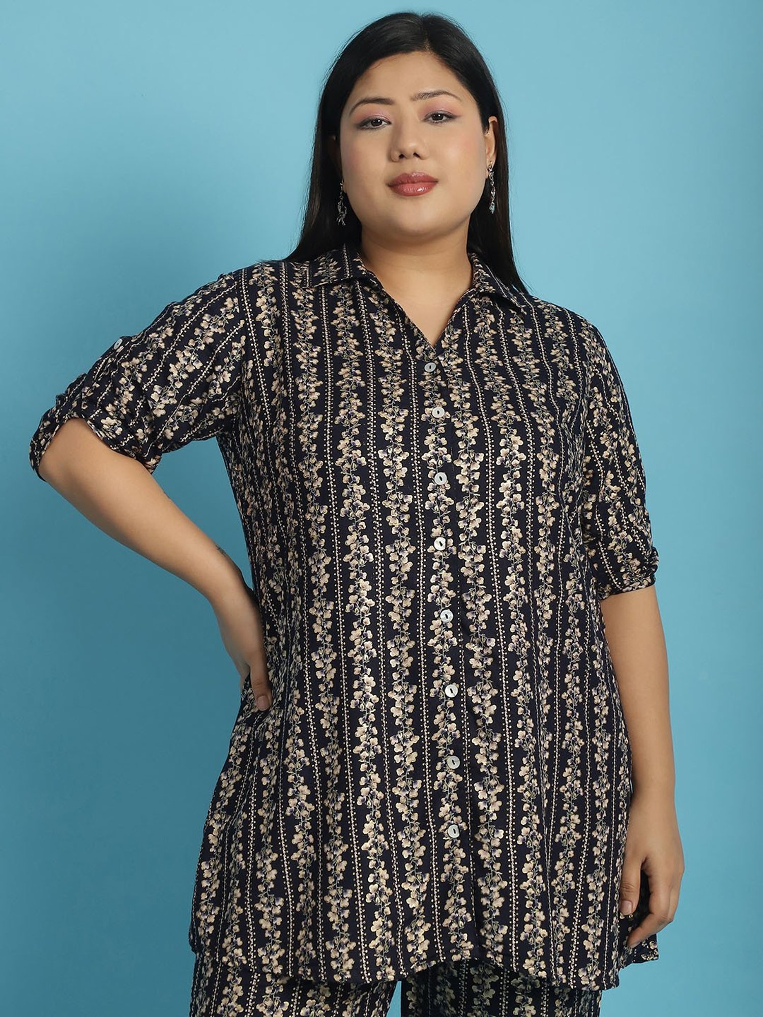 theRebelinme Navy Floral Print Shirt