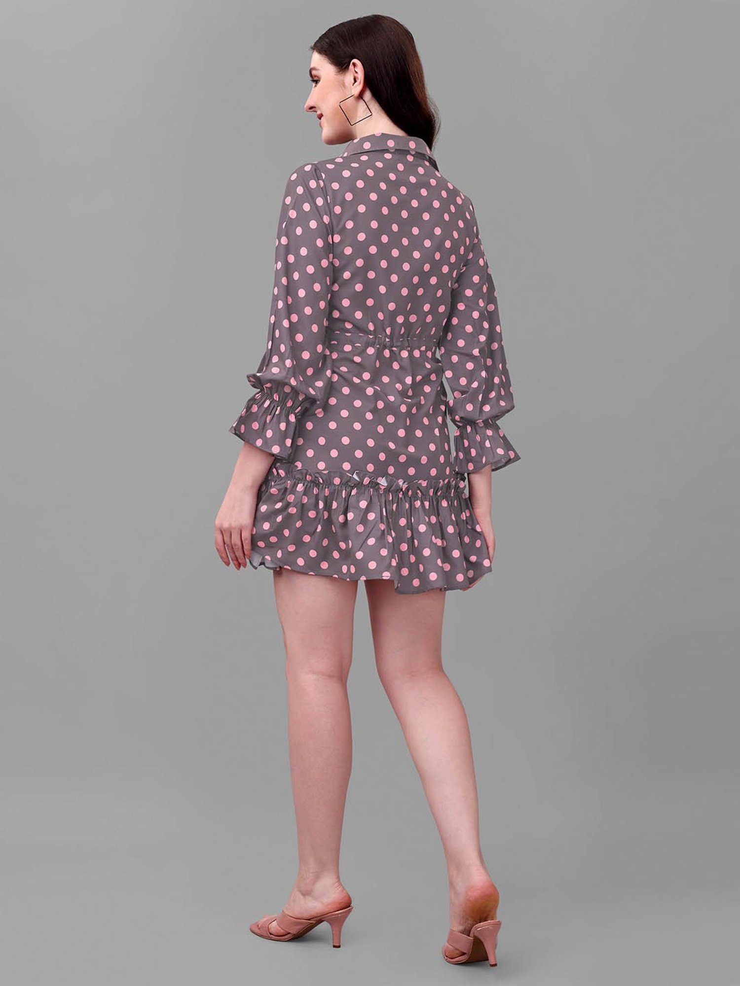 MASAKALI.CO Grey & Pink Polka Dot Shirt Dress