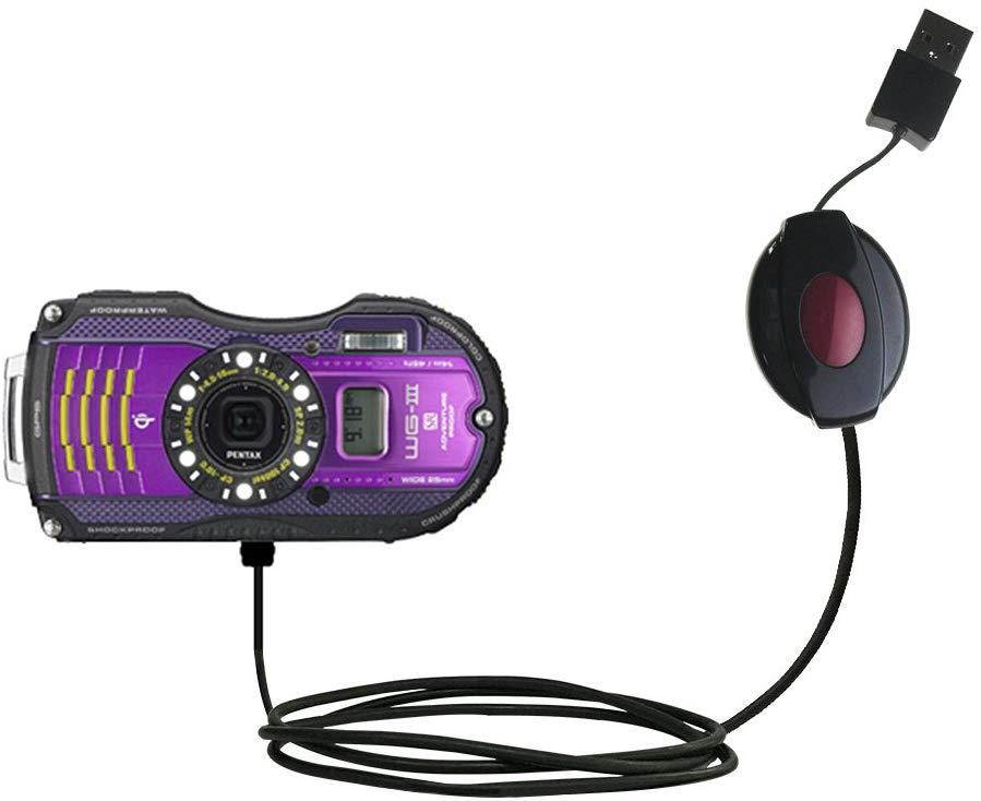Compact and Retractable USB Power Port Ready Charge Cable Designed for The Pentax Optio WG-3 and uses TipExchange