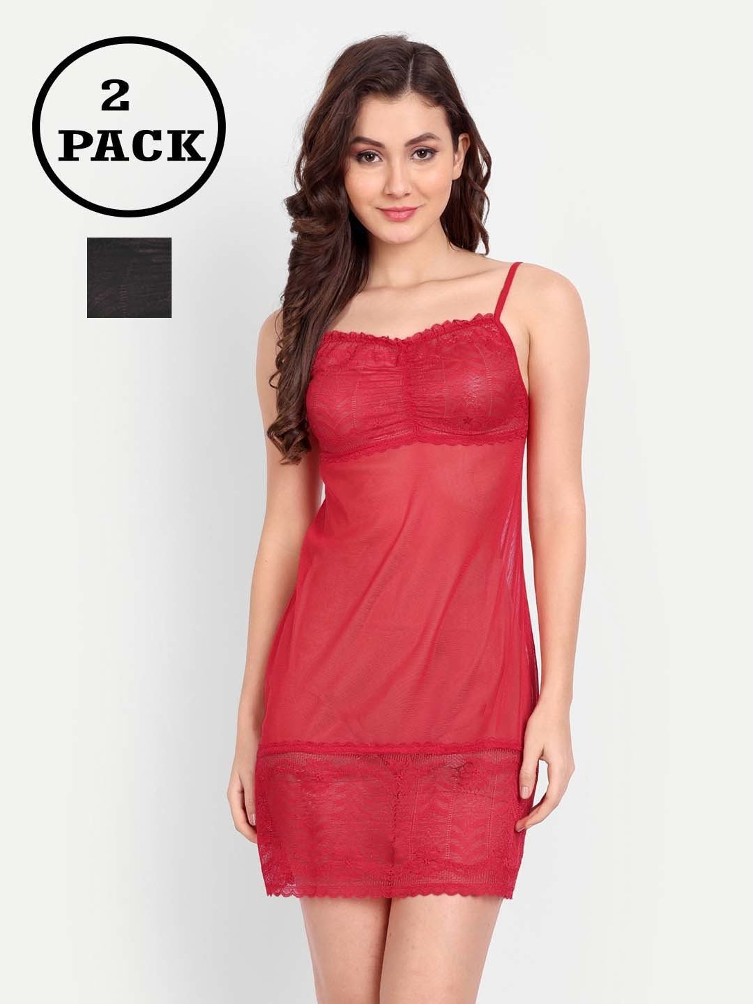 FIMS: Fashion is my Style Black & Red Lace Work Babydoll With Thong