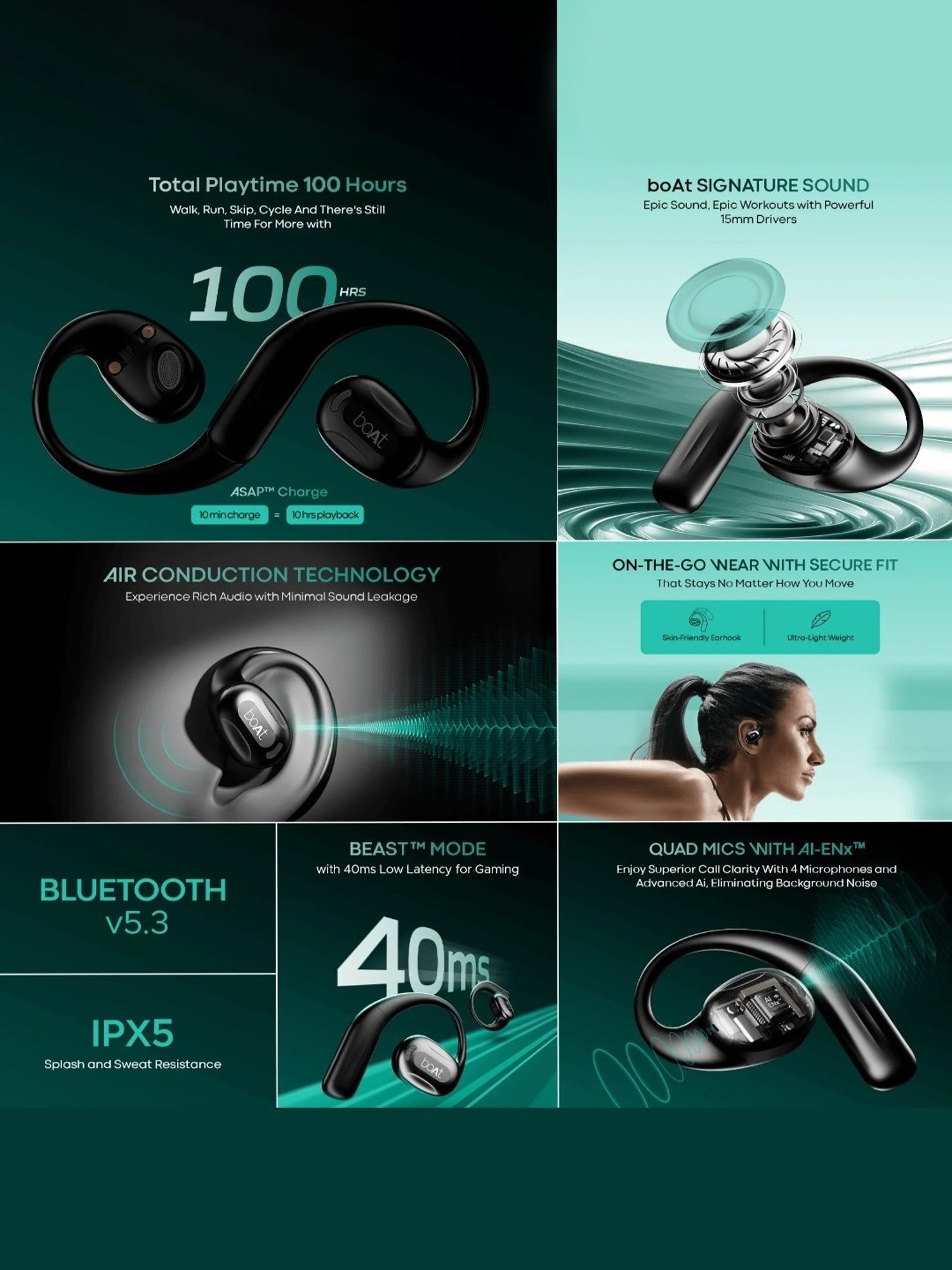 Boat Airdopes ProGear In Ear Bluetooth Earbuds with with 100 Hours Playback (Black)