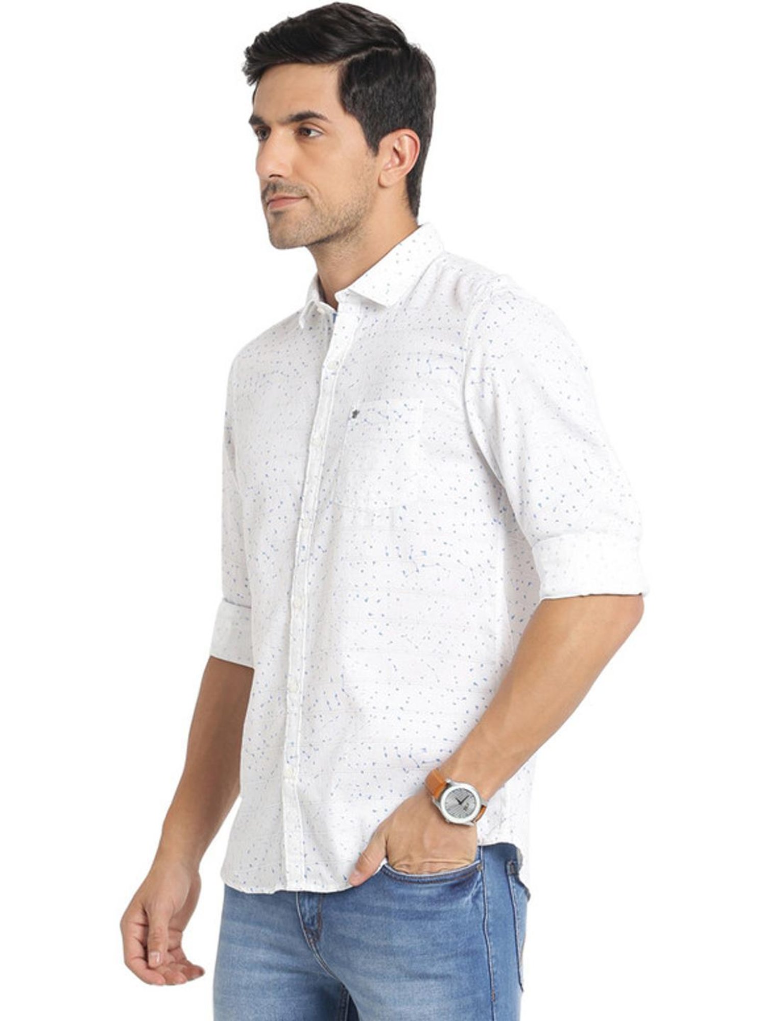 Turtle White Cotton Slim Fit Printed Shirt