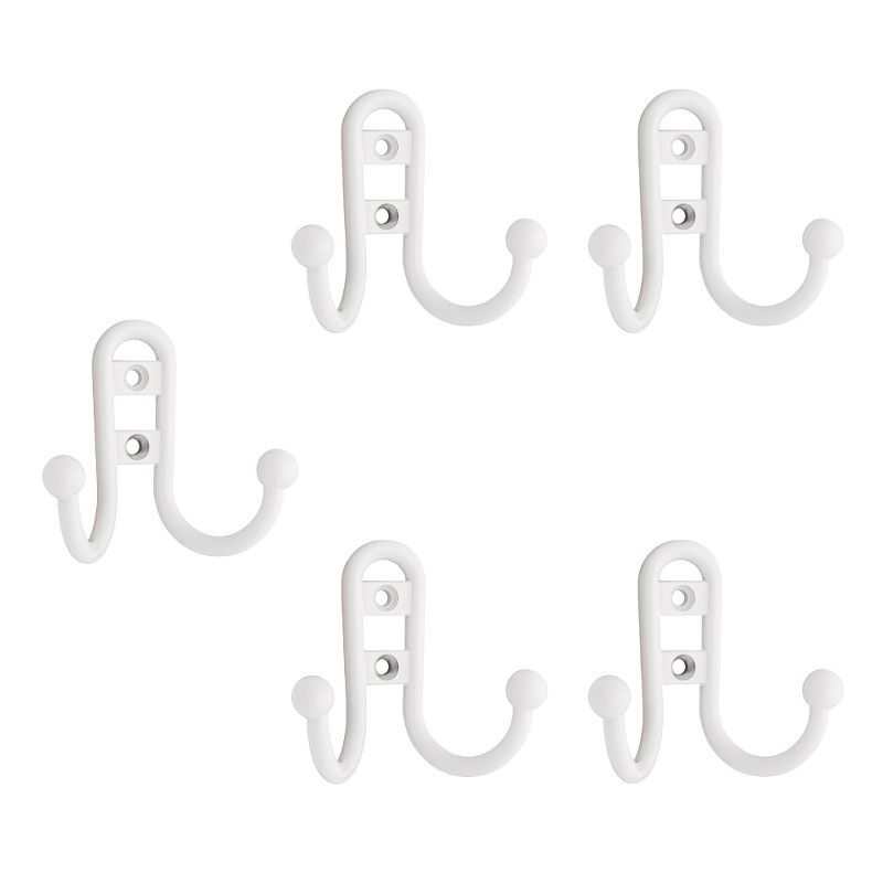 Franklin Brass 5pk Double Prong Robe Decorative Hooks with Ball End White