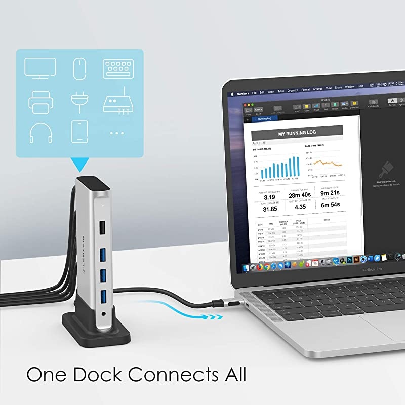 USB C Docking Station with 100W Power PassThrough 4K HDMI Gigabit Ethernet USB 30 USB 20 and Aux Adapter Compatible 20202016 MacBook Pro New Mac AirSurface More CBD53 Space Gray