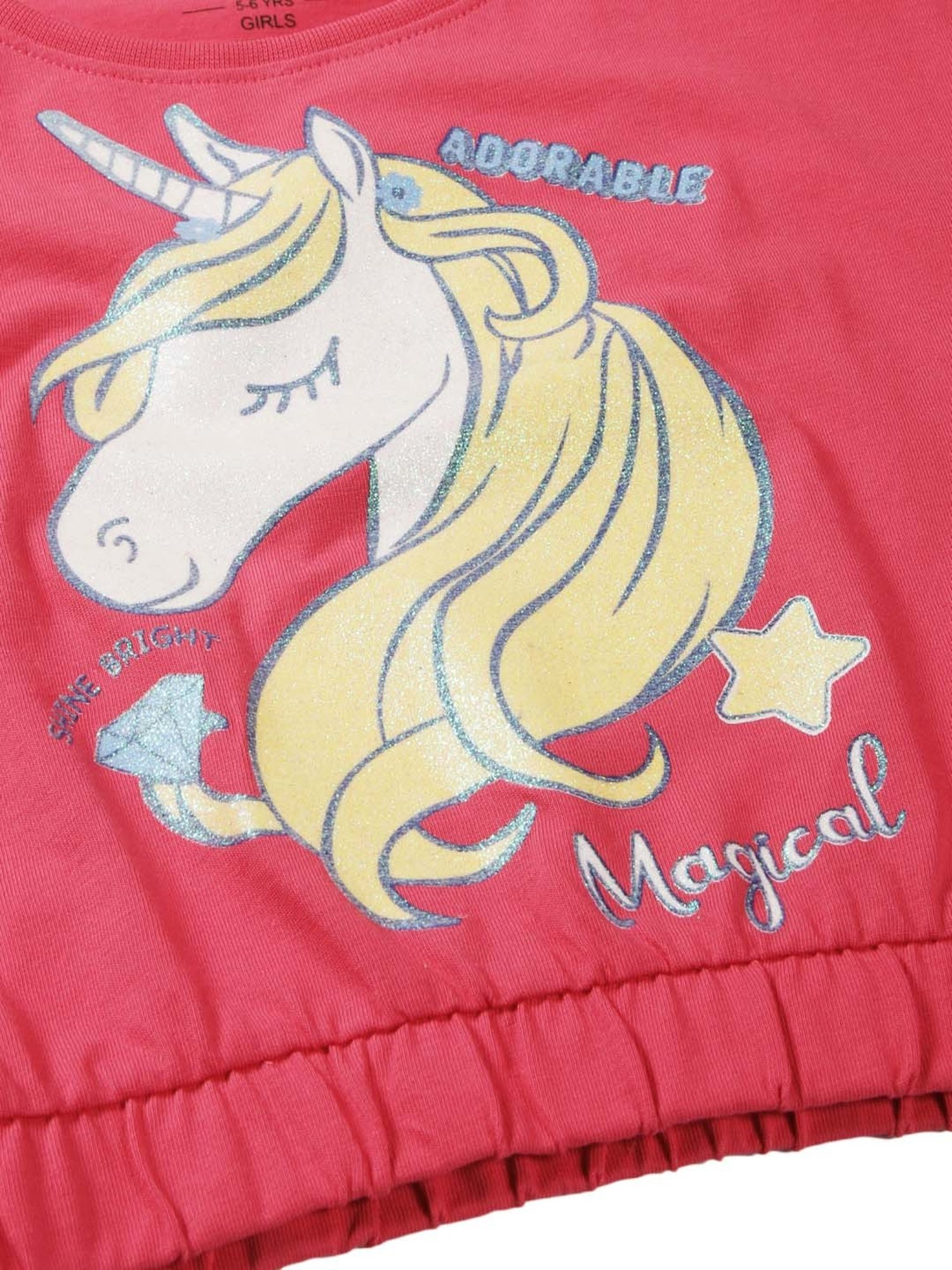 Plum Tree Kids Pink & Blue Cotton Printed Crop Top Set