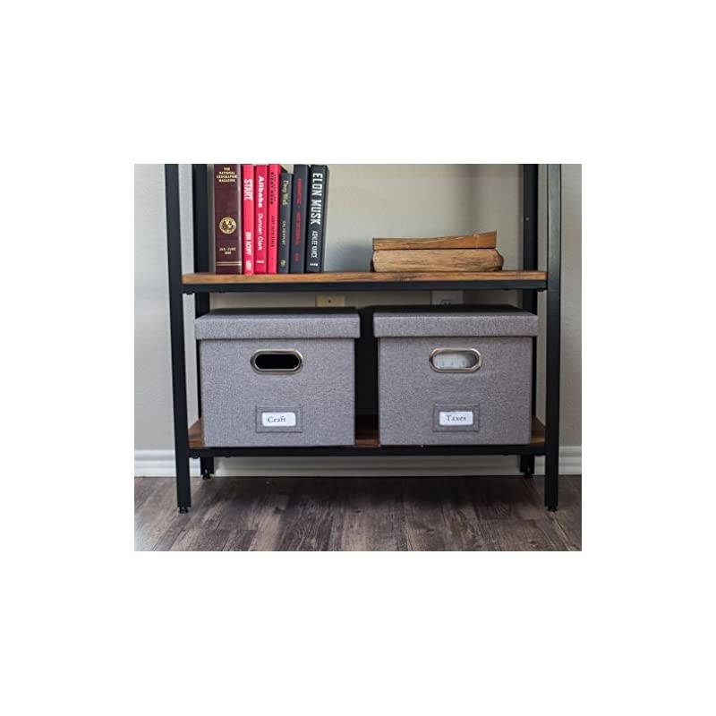 Collapsible File Box Storage Organizer with Lid - Decorative Linen Filing & Storage Office Boxes &ndash; Hanging Letter/Legal Folder &ndash; Home Office Bins Cabinet &ndash; Grey Container - 1 Pack