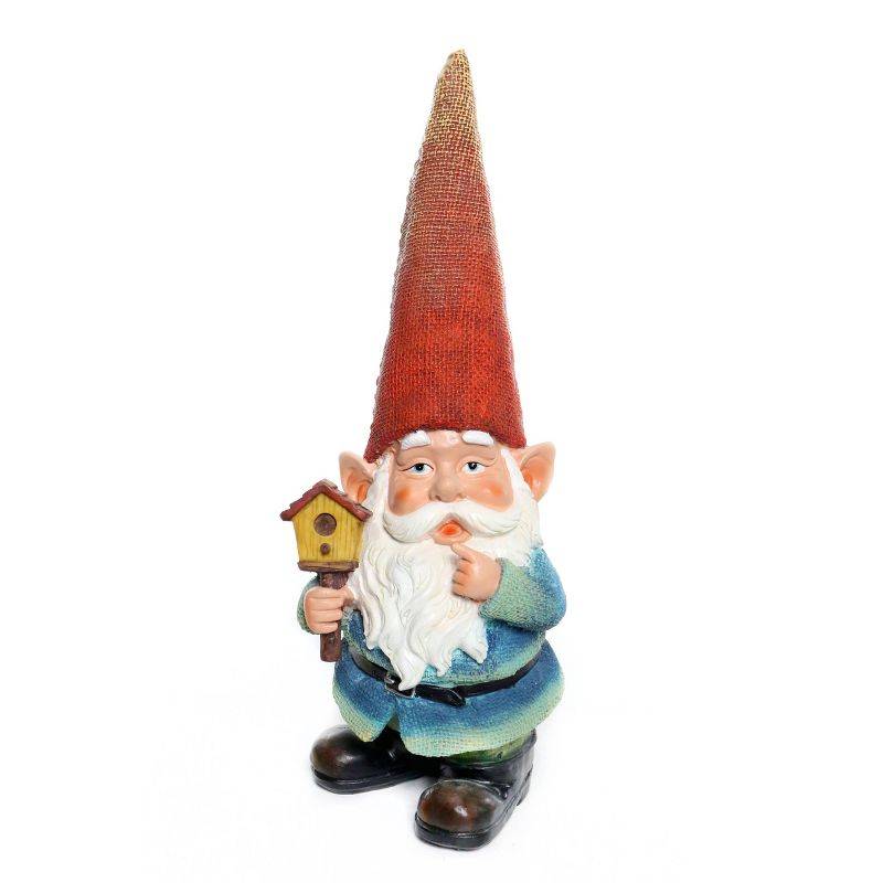 15" Polyresin Gnome Holding A Birdhouse Statue - Alpine Corporation