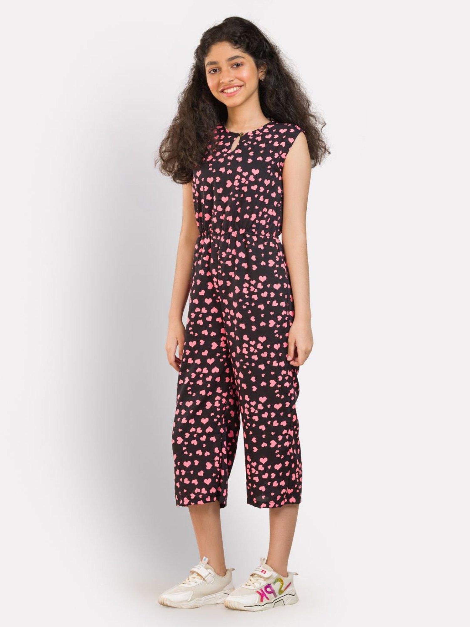 Uptownie Lite Kids Black & Pink Printed Jumpsuits