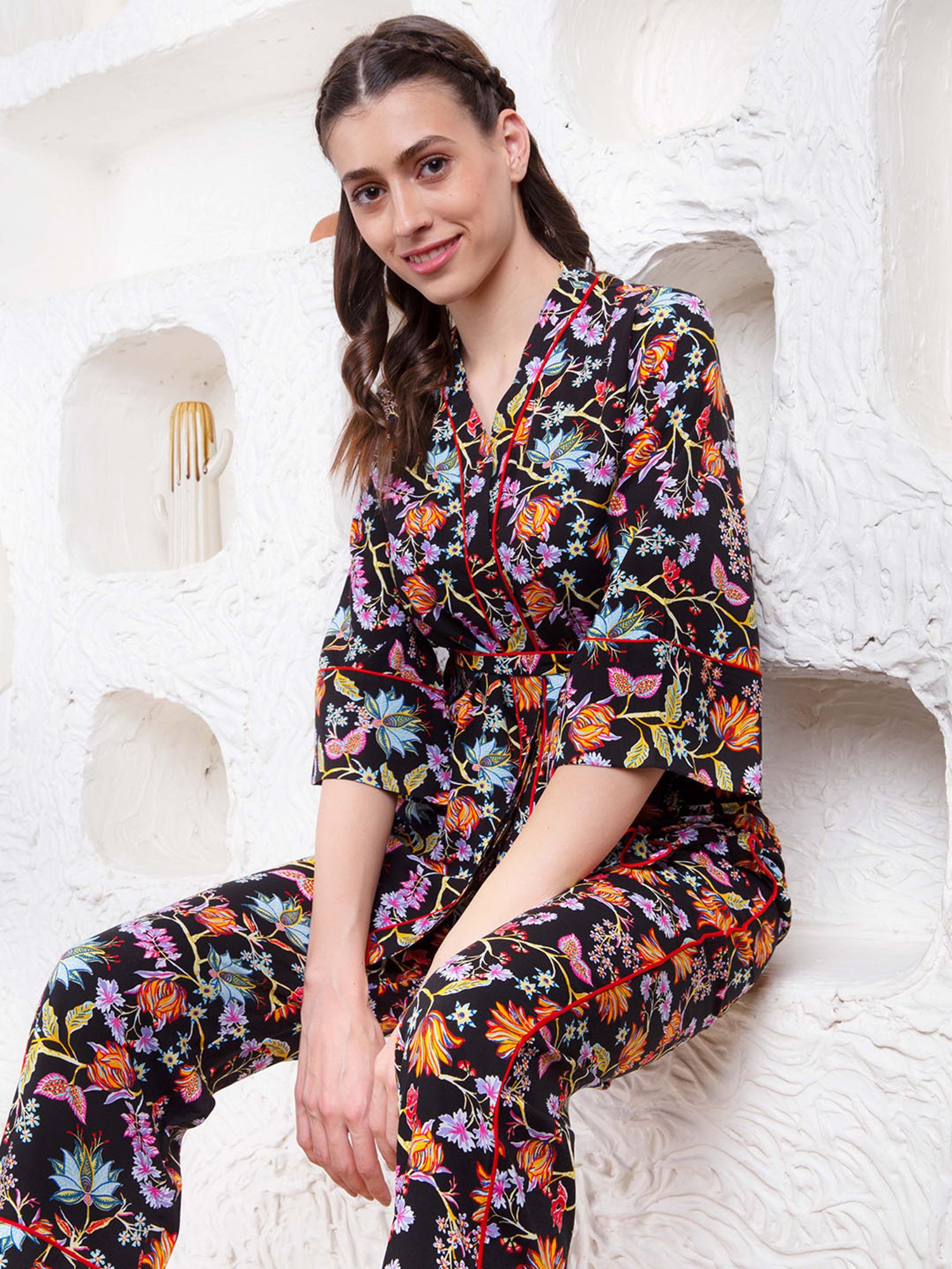 Dusk Attire Black Black Blossom Co-ord Set