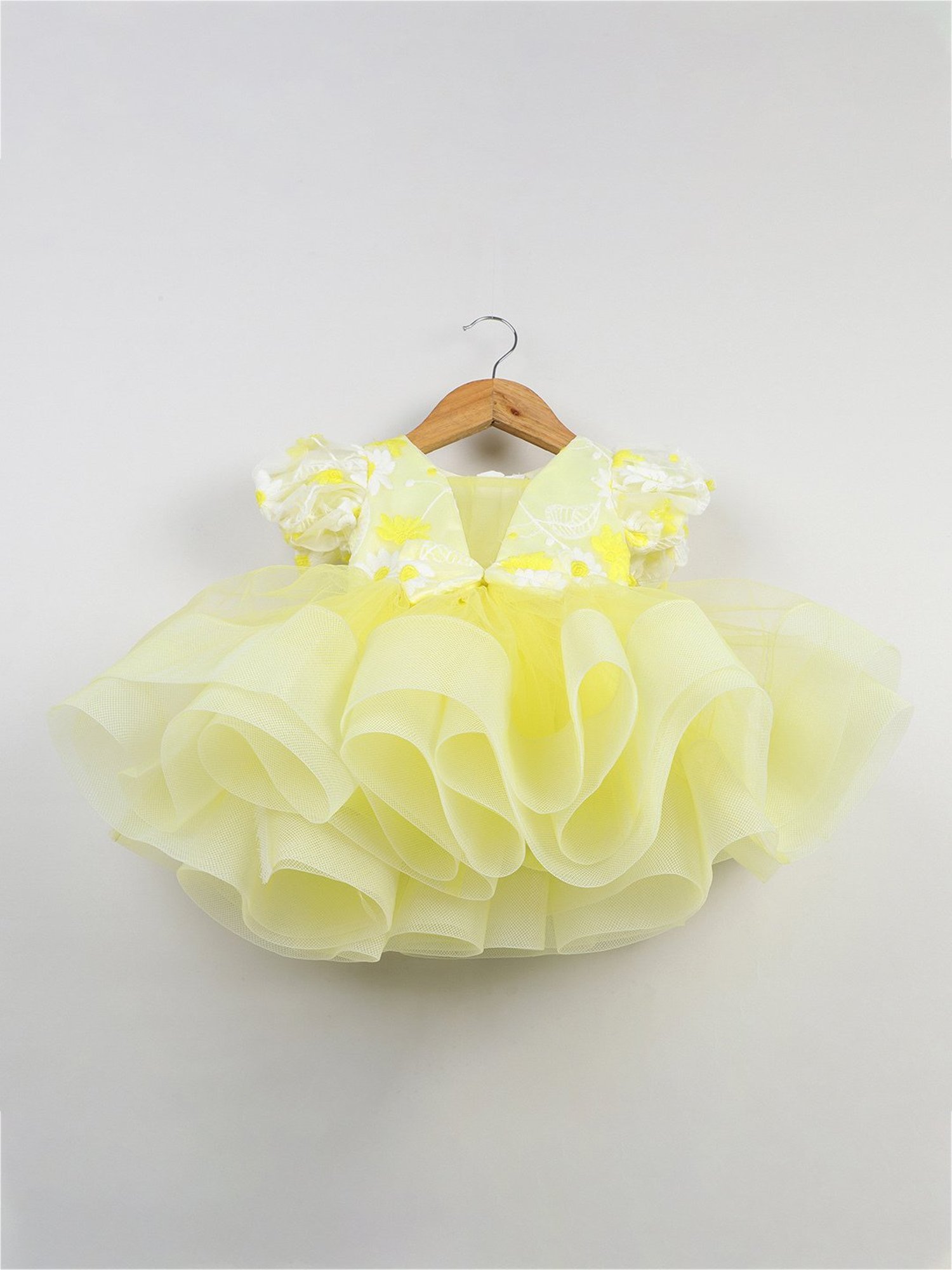 Many Frocks Kids Yellow Embroidered Dress