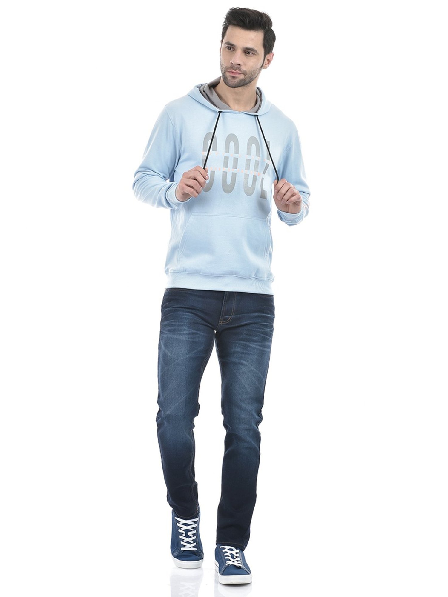 Lawman Pg3 Light Blue Regular Fit Printed Hooded Sweatshirt