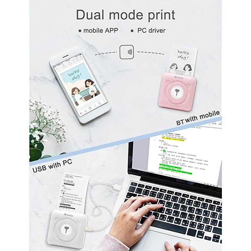 GOOJPRT PeriPage Mini Pocket Wireless BT Thermal Printer Picture Photo Label Memo Receipt Paper Printer with USB Cable Support for Android iOS Smartphone Windows