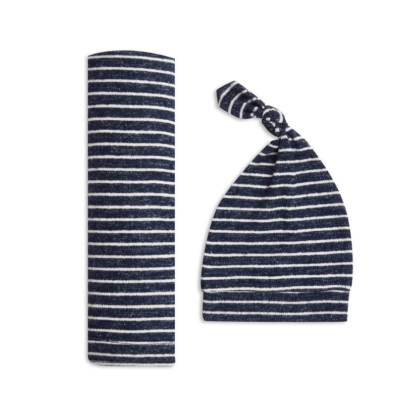 Aden + Anais Snuggle Knit Swaddle Blanket Gift Set Navy Stripe