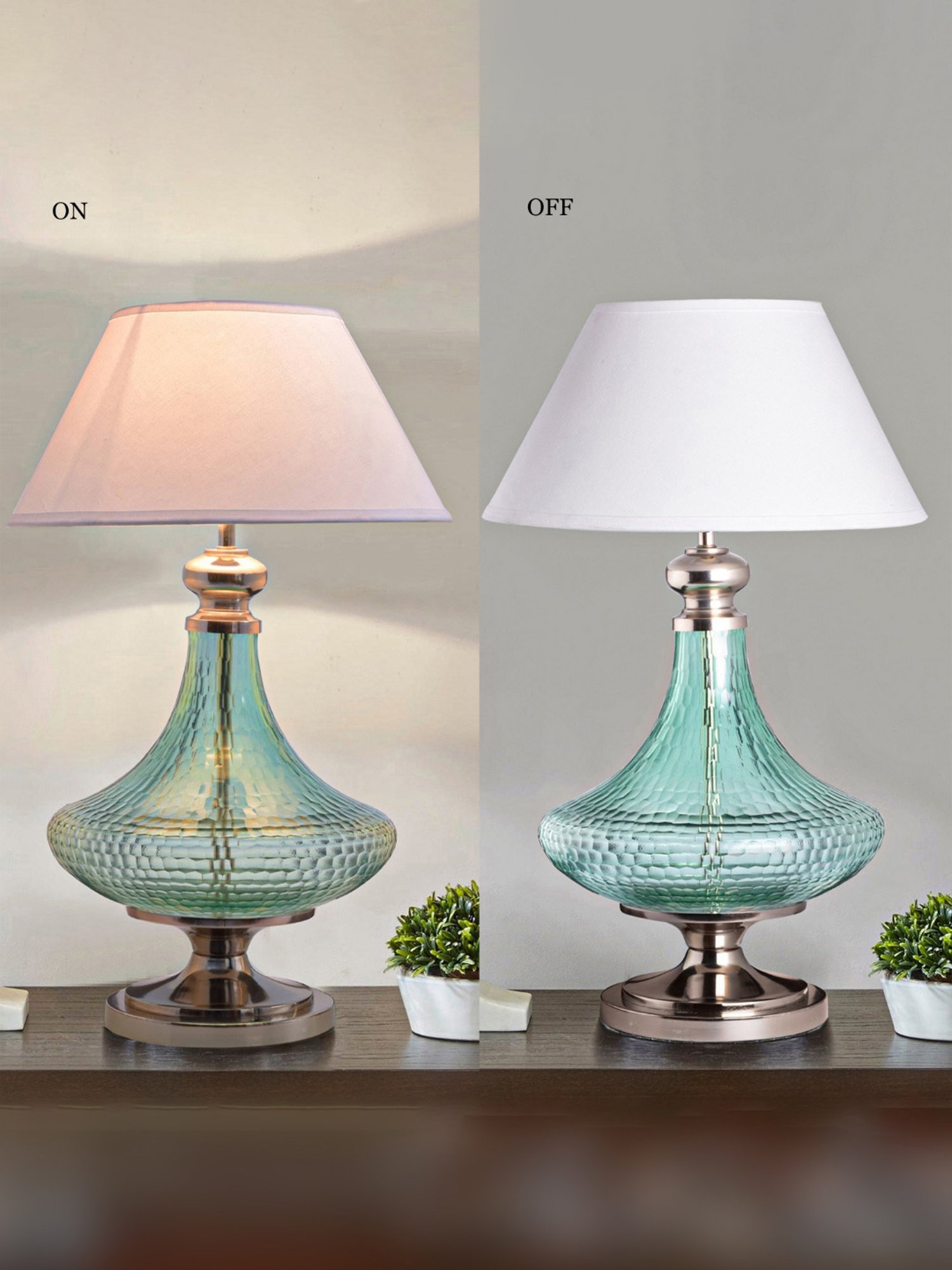 Kapoor E Illuminations Marcella Green Glass Table Lamp - Set of 1