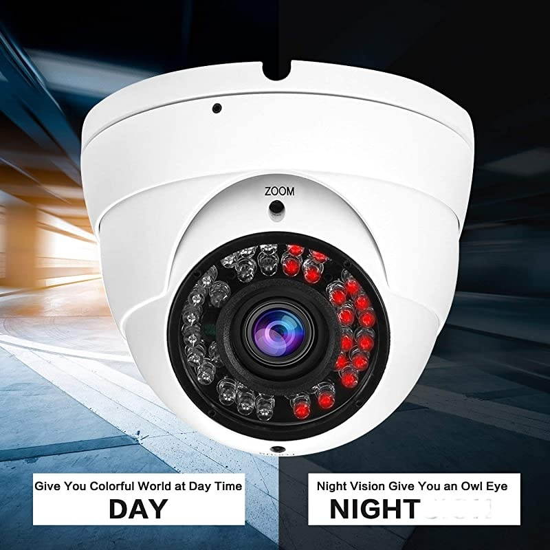 2MP CCTV Camera HD 1080P 4-in-1 (TVI/AHD/CVI/960H CVBS) Security Dome Camera, 2.8-12mm Varifocal Lens Analog Video Surveillance, Wide Angle Viewing Day & Night Indoor Outdoor Waterproof (White)