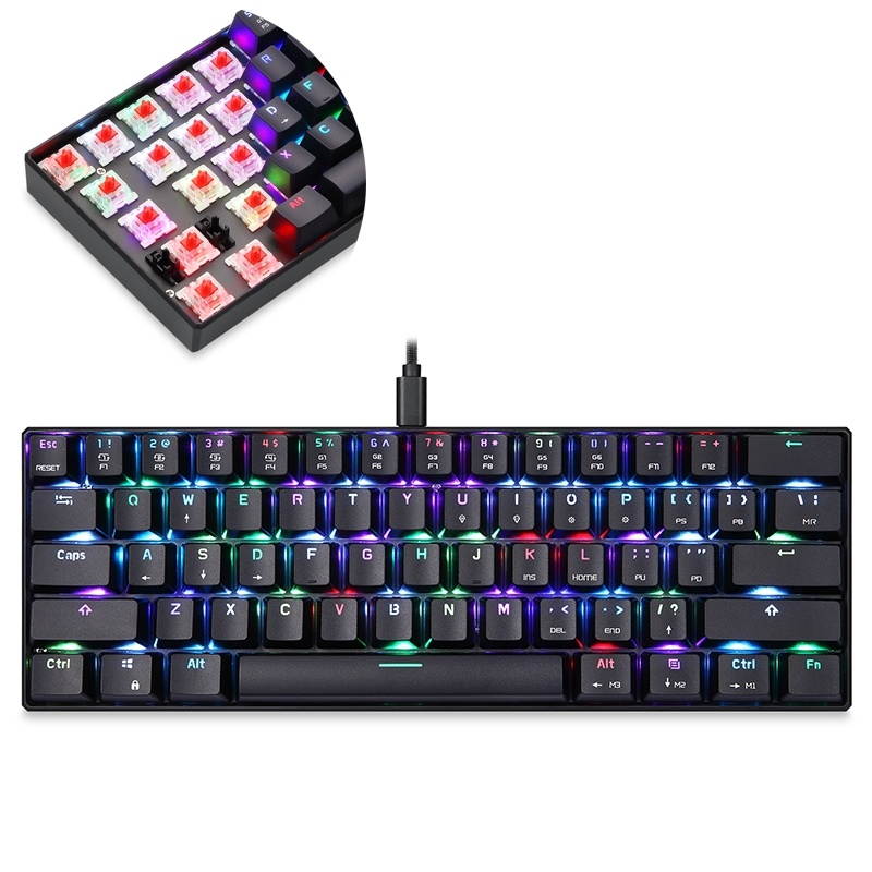 MOTOSPEED CK61 61 Keys Wired Mechanical Keyboard RGB Backlight with 14 Lighting Effects, Cable Length: 1.5m, Colour: Red Shaft