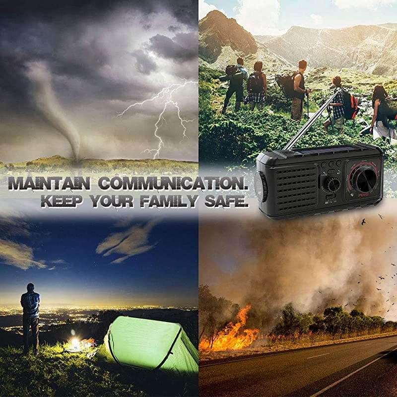Radio Survival Hand Crank Self Powered AM FM NOAA Weather Station SOS Alarm Radio Kits with LED Flashlights Music 2200mAh Solar Portable Charger for Camping Supplies Disaster Preparedness