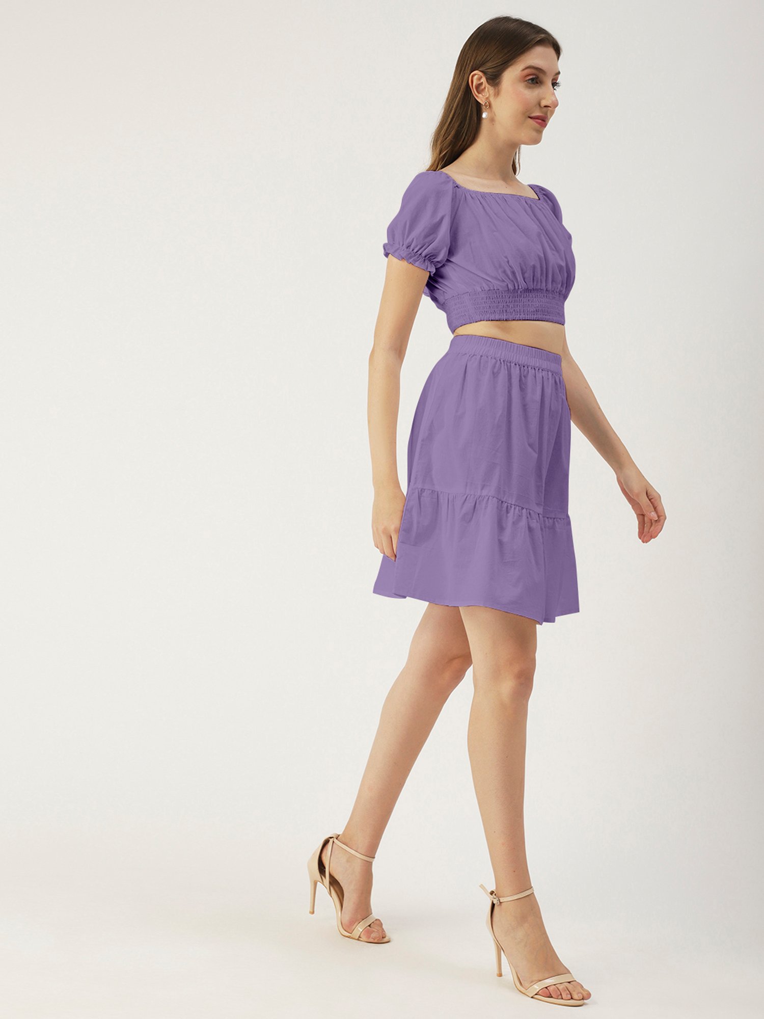 Moomaya Violet Regular Fit Crop Top With Skirt