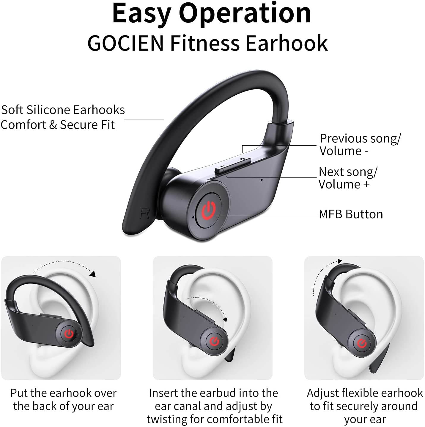 Ture Wireless Earbuds, Bluetooth 5.1 Wireless Headphones in-Ear Stereo Sports Bluetooth Earphones, Noise Cancelling Earbuds with Mic Deep Bass, IPX7 Waterproof, 40H Playtime Wireless Headset for Sport