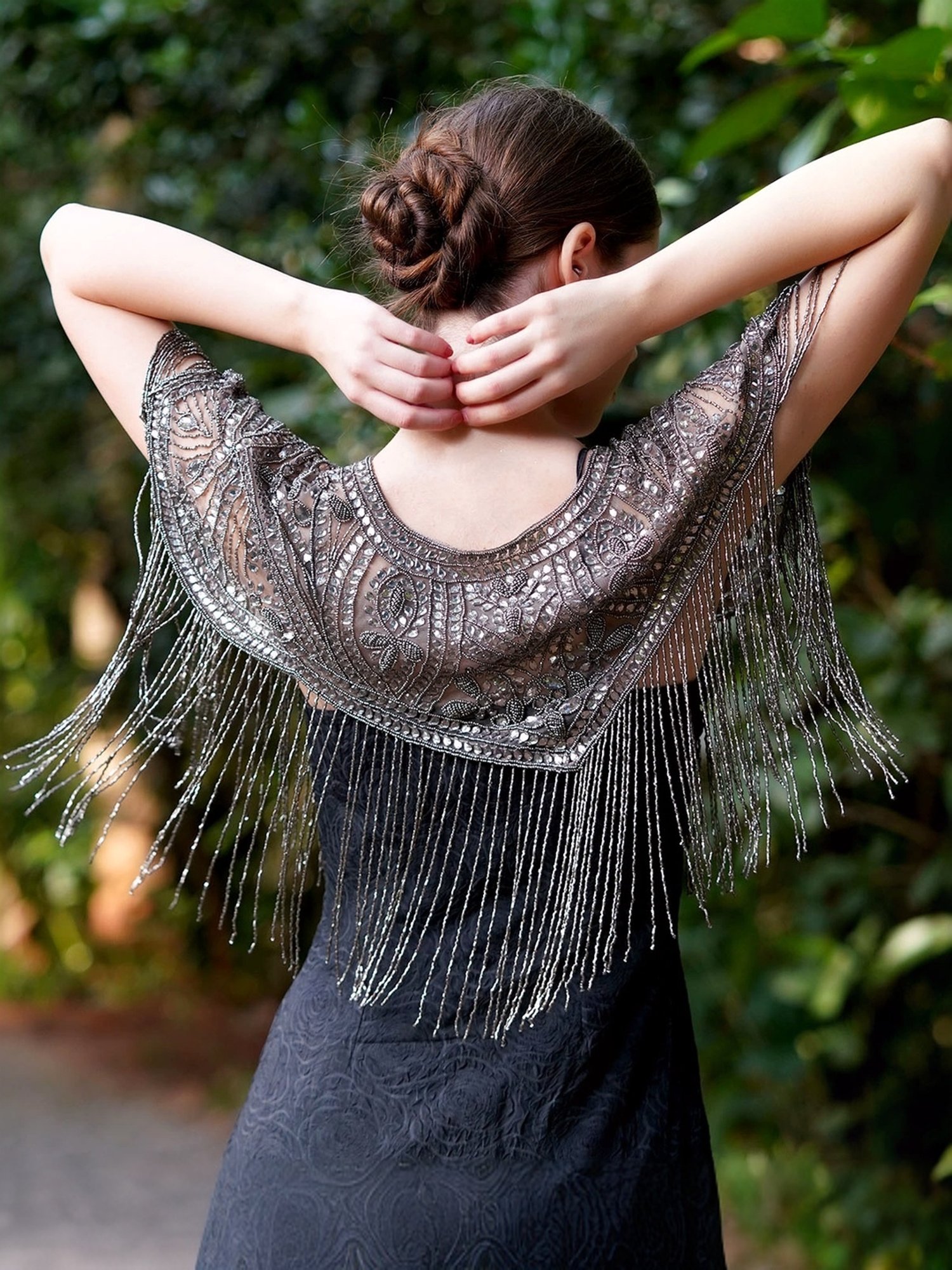 Odette Grey Embellished Fancy Cape