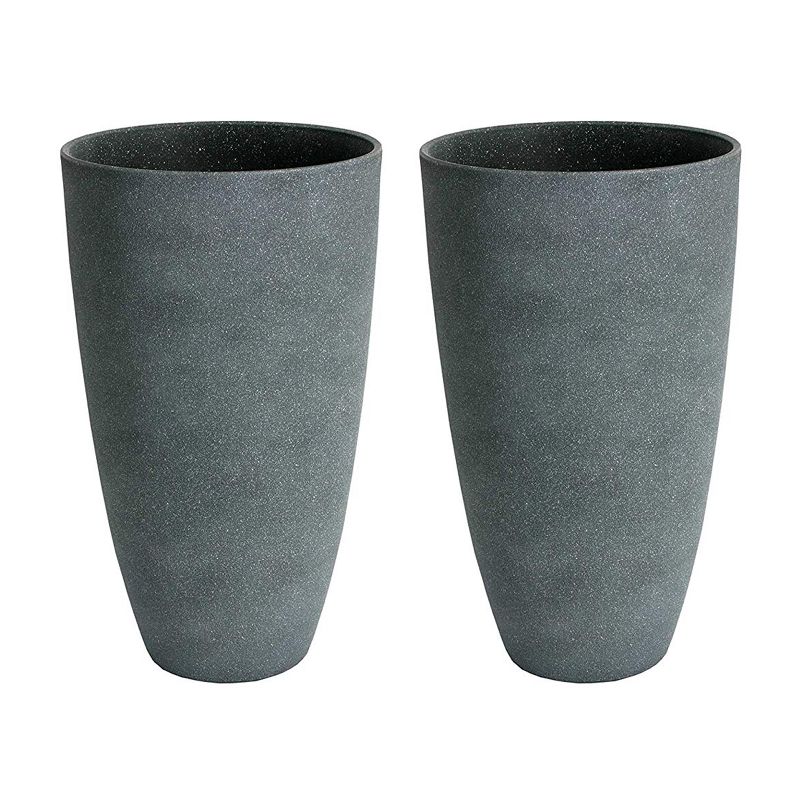 Algreen Acerra Weather Resistant Composite Tall Vase Round Planter Pot 20 x 12 x 12 Inches, Gray Stucco (2 Pack)