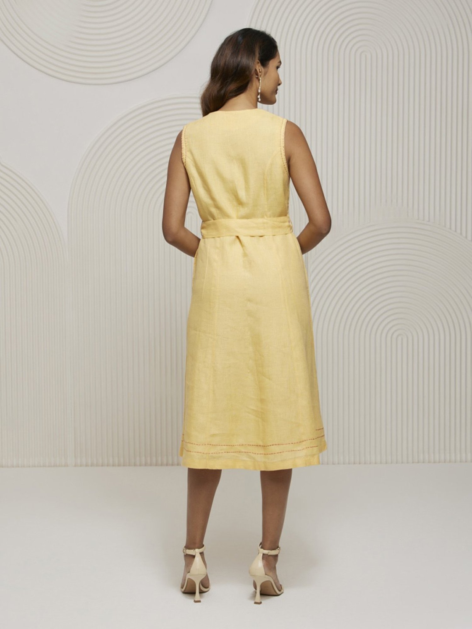 Artagai Yellow Front Open Fit and Flare Dress