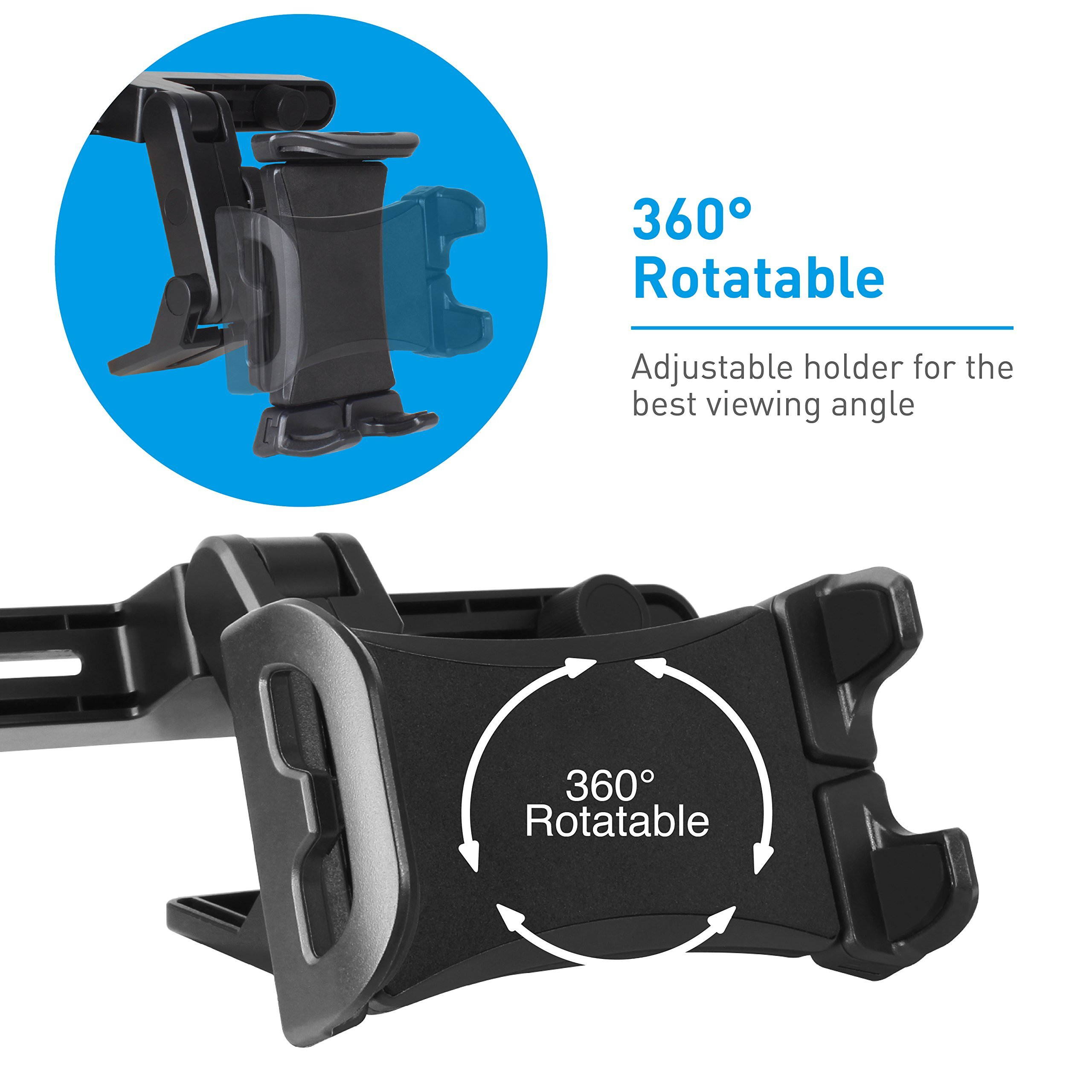 Macally Adjustable Car Seat Headrest Mount and Holder for Apple iPad Air / Mini, Samsung Galaxy Tab, Kindle Fire, Nintendo Switch, and 7" to 10" Tablets (HRMOUNT)