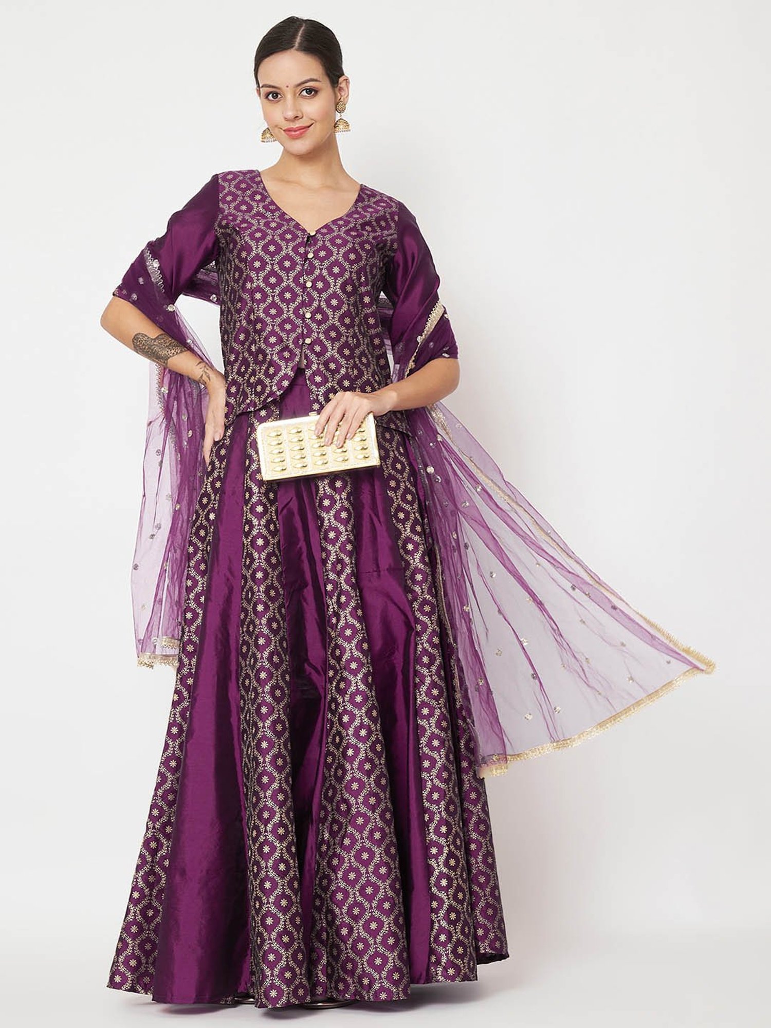 studiorasa Purple Block Print Lehnga Choli Set With Dupatta