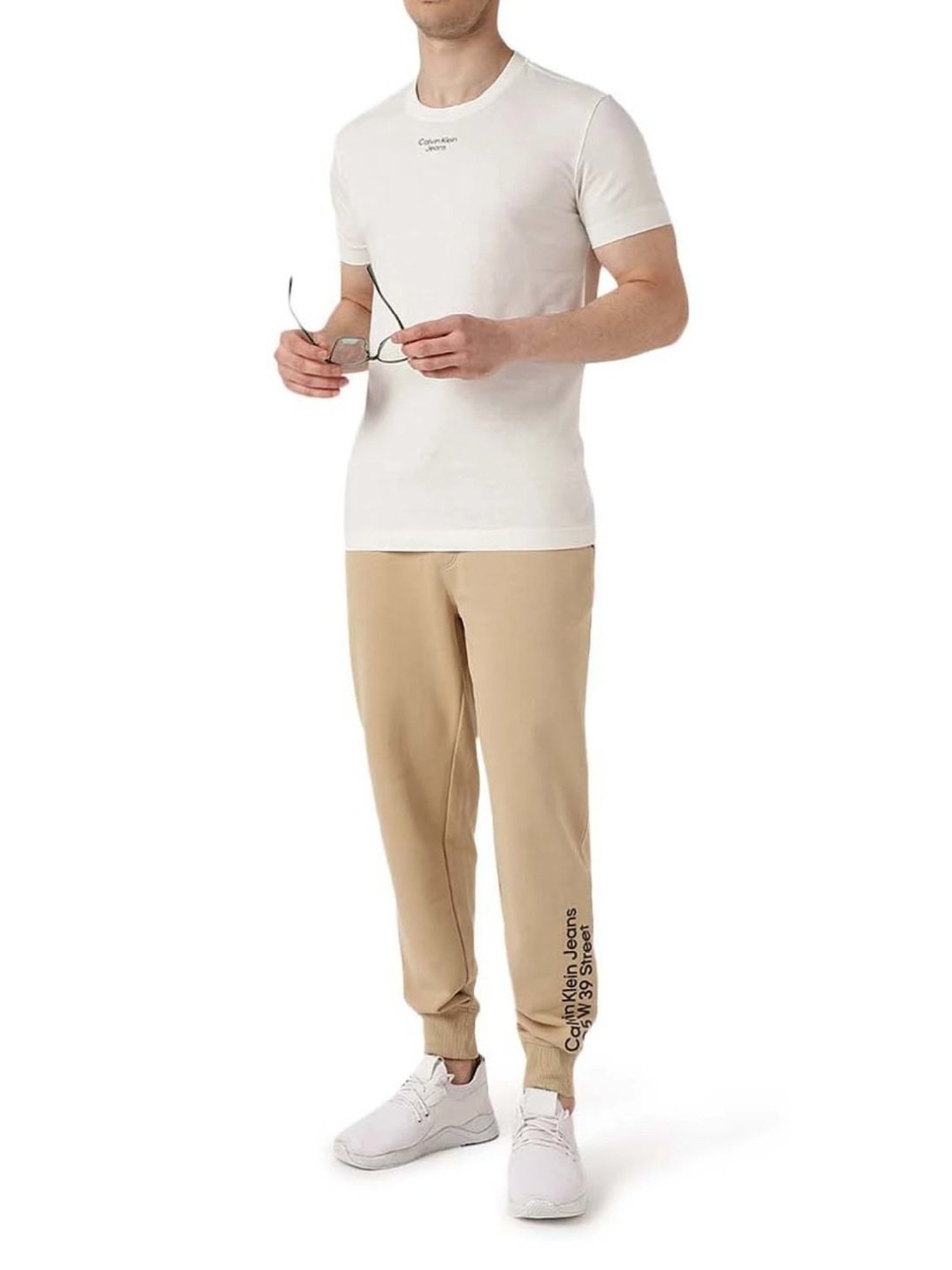 Calvin Klein Jeans Ivory Cotton Slim Fit T-Shirt