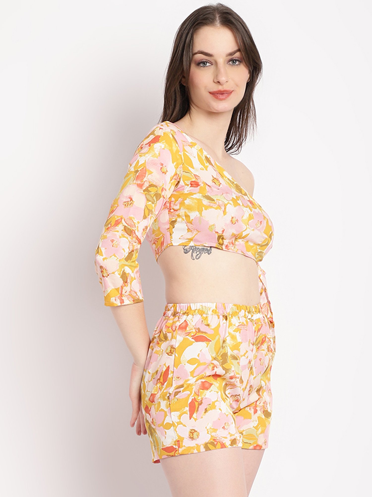 Erotissch Yellow Floral Print Beachwear Co-Ord Set