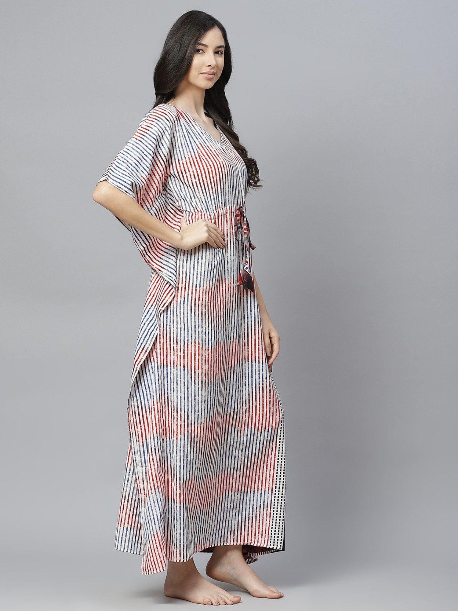 Cottinfab White Printed Kaftan Nighty