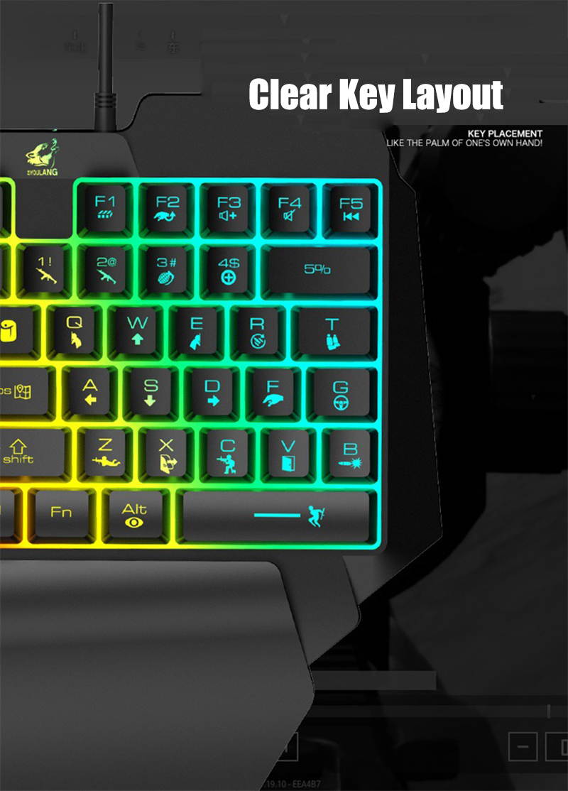 HISPETECH Plug and Play K15 Gaming Keyboard Backlit One Handed USB Wired Keyboard Mechanical Feeling 39 Keys Ergonomic Large Hand Rest for PC Computer PUBG