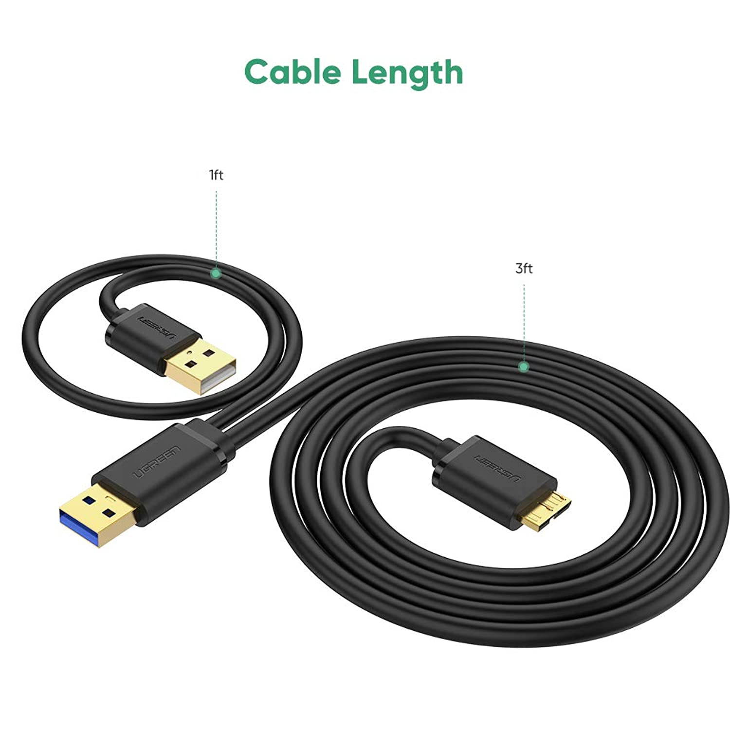 UGREEN Micro USB 3.0 Y Cable Super Speed USB 3.0 A Male to Micro B Male Y Splitter Adapter Cable Charging and Data Sync Cord for Micro USB 3.0 Android Smartphones and Tablets 3 feet Black