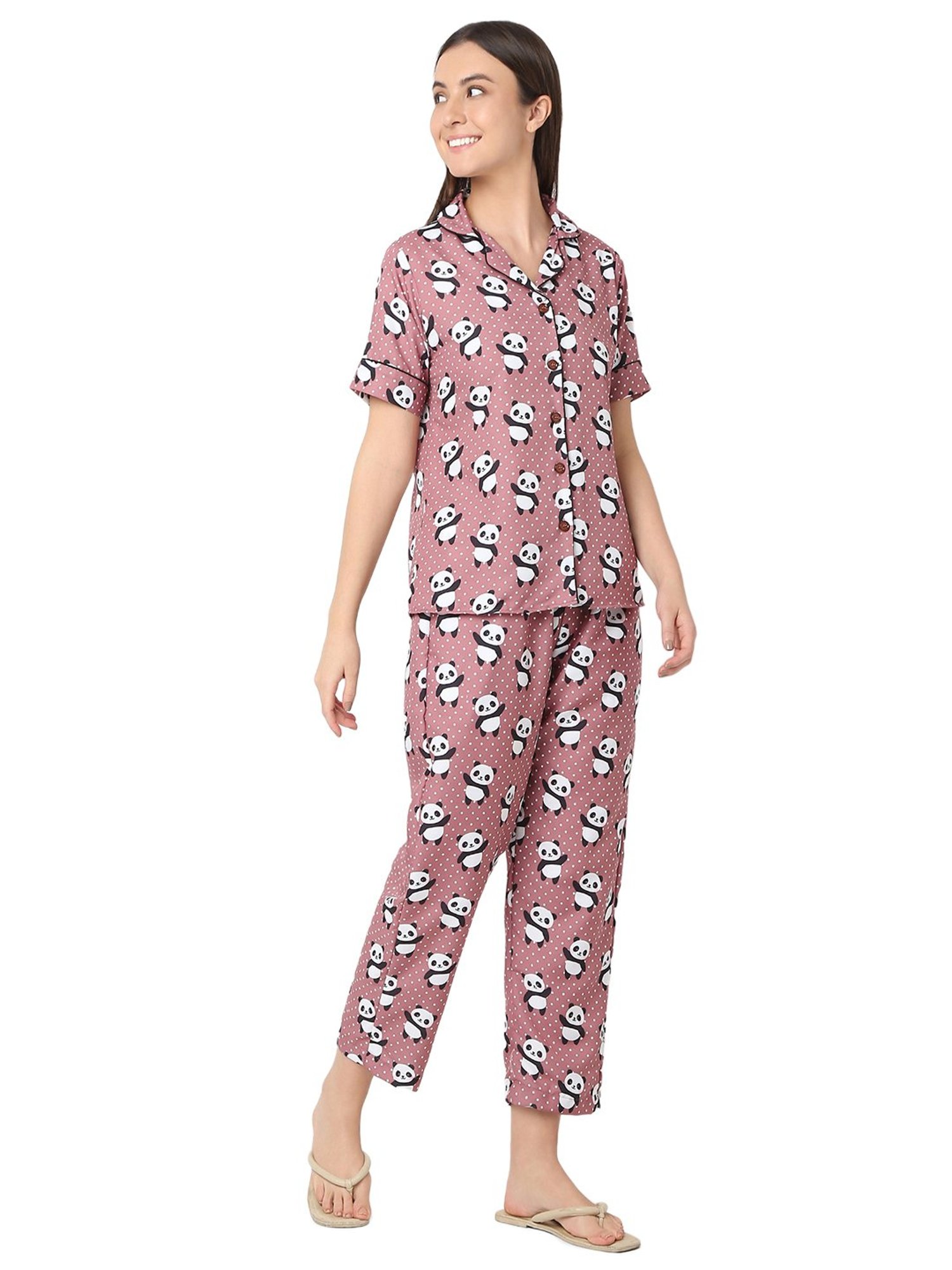 Smarty Pants Rose Gold Printed Shirt With Lounge Pants