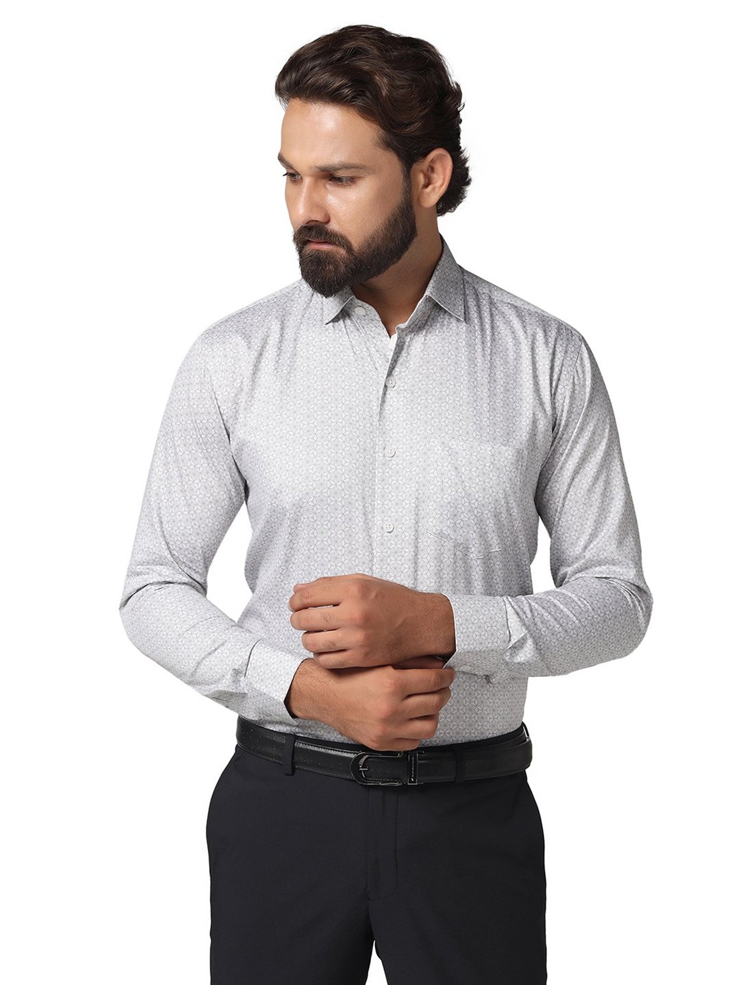 TAHVO Light Brown Slim Fit Printed Shirt