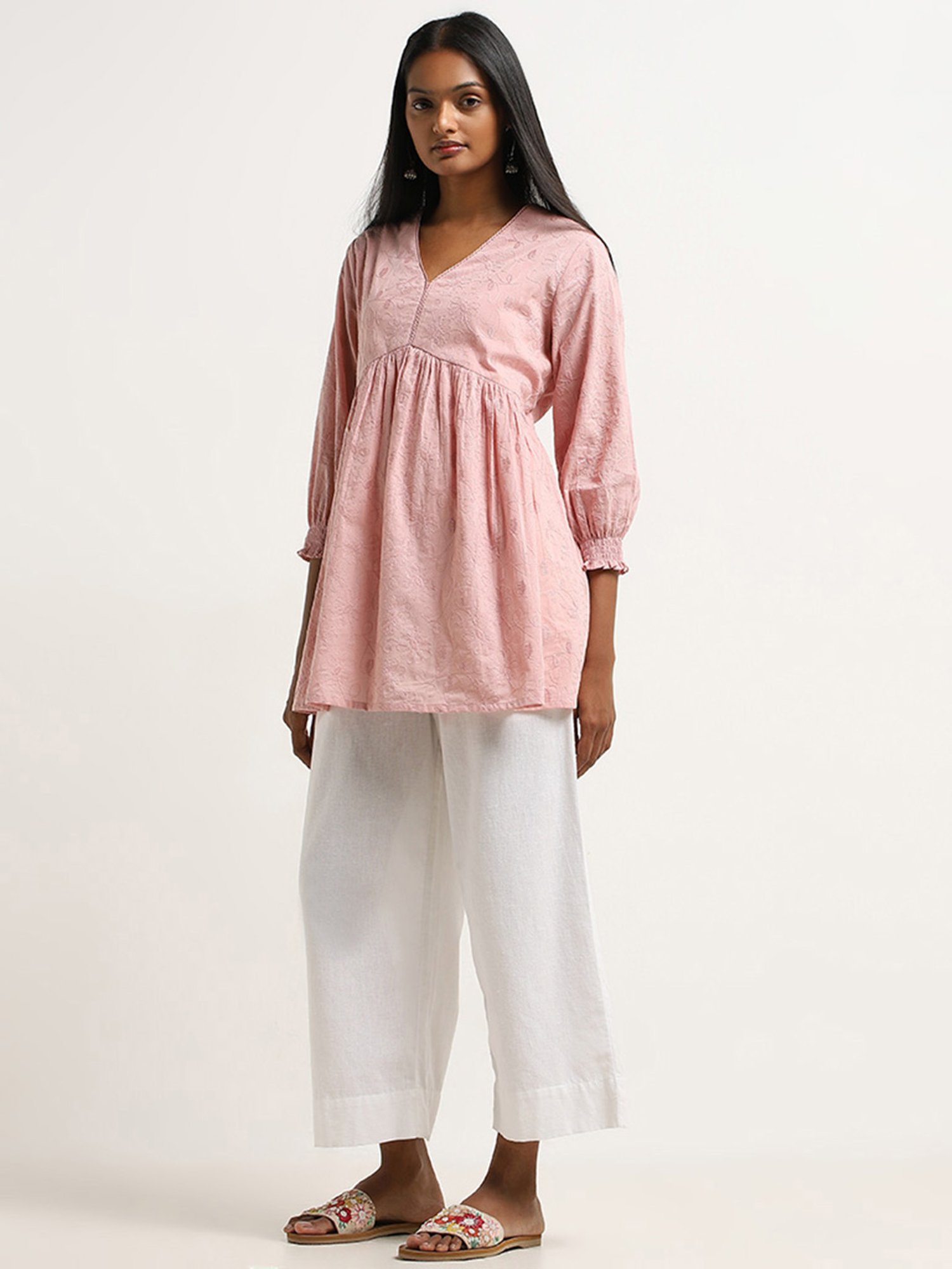 Utsa by Westside Dusty Pink Embroidered Fit and Flare Kurti