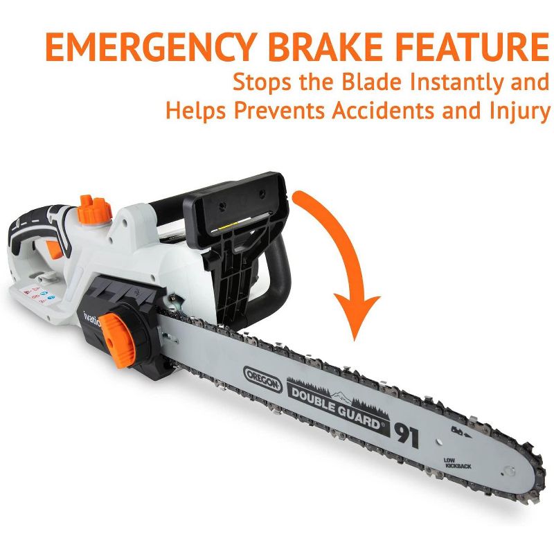 Ivation 16 in. 15.0 AMP Electric Chainsaw with Auto Oiling, Auto Tension and Chain Break, Corded, Powerful Oregon Chain