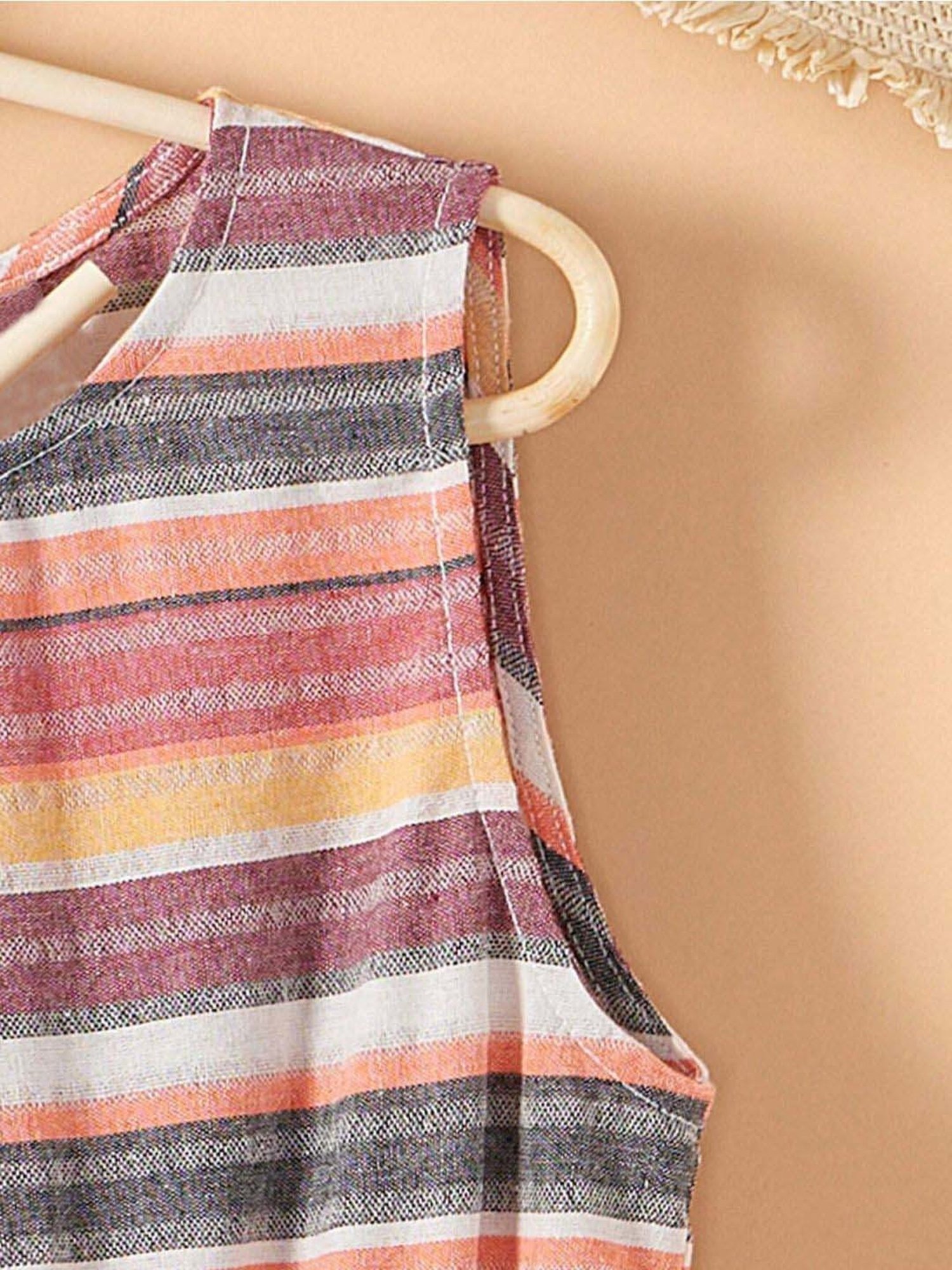 Bolly Lounge Girls Brown & Beige Striped Dress