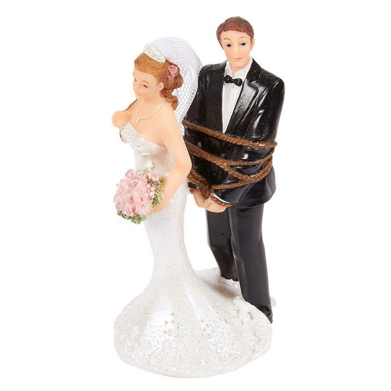 Juvale Bride Tied up Groom Figurines Wedding Cake Topper, Wedding Party Cake Decorations Gifts