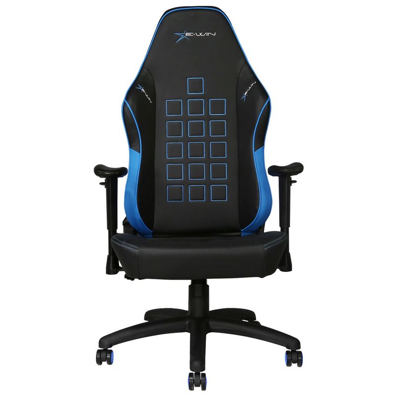 E-Win Knight Series Ergonomic Computer PC Gaming Home Office PVC Leather Tall Back Chair with Pillows, Black and Blue