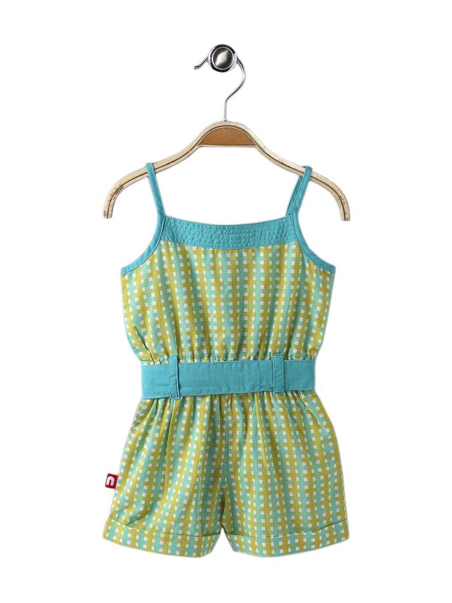 Nino Bambino Kids Green Cotton Chequered Jumpsuits