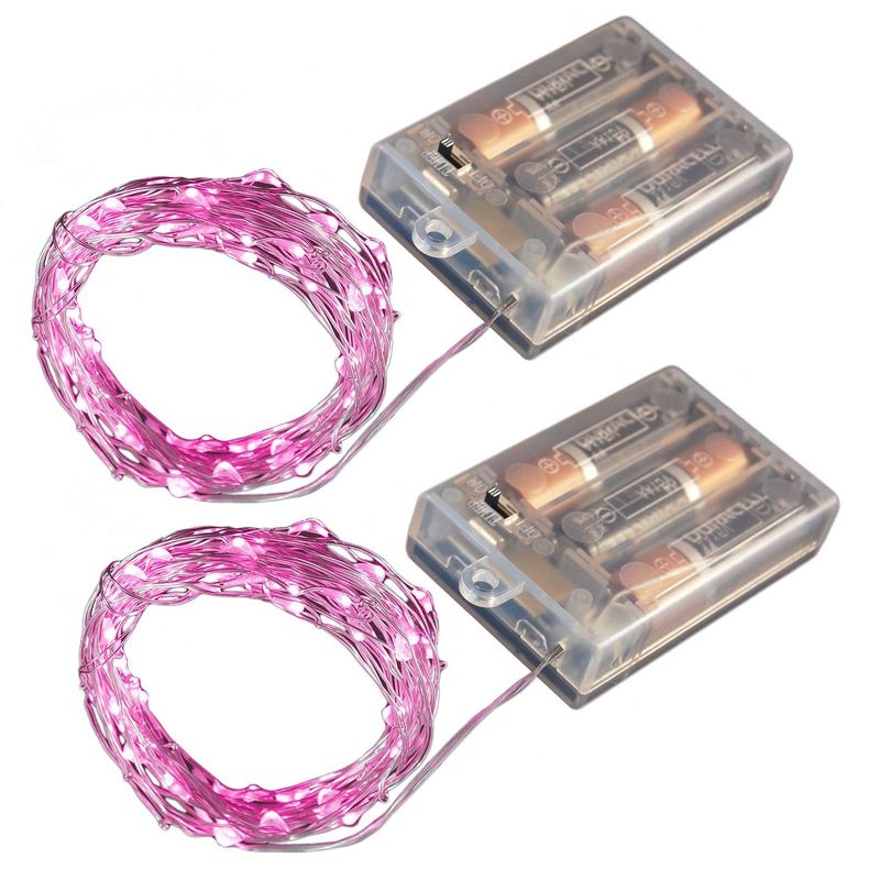 2ct Battery Operated Submersible Mini Fairy String Lights LED With Timer Pink