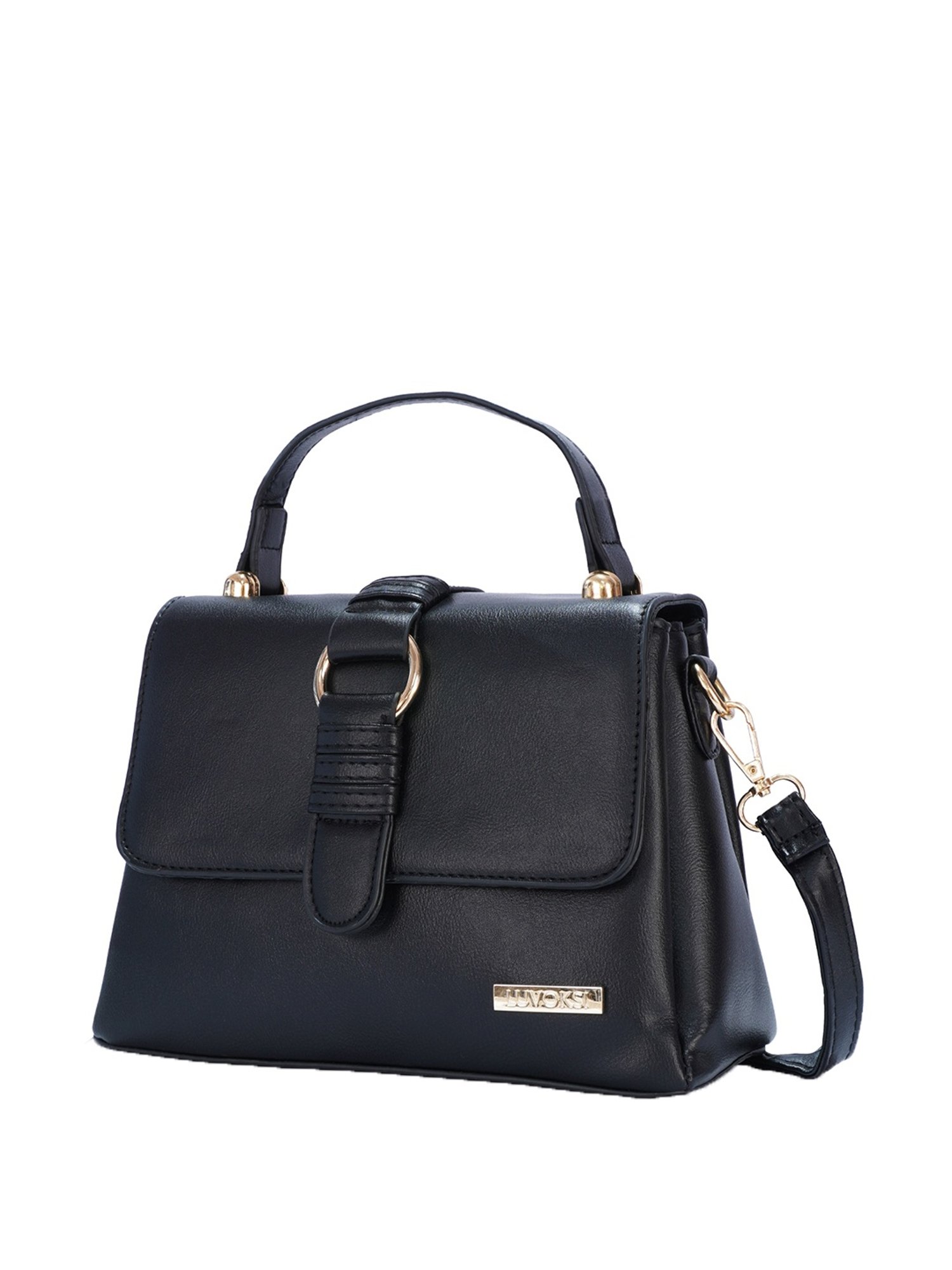 Luvoksi Black Solid Medium Satchel Handbag