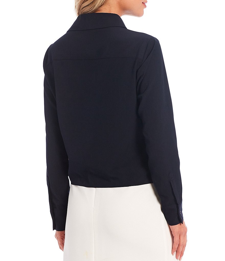 Preston & York Kinsley Tie Front Button Down Long Cuff Sleeve Woven Shirt