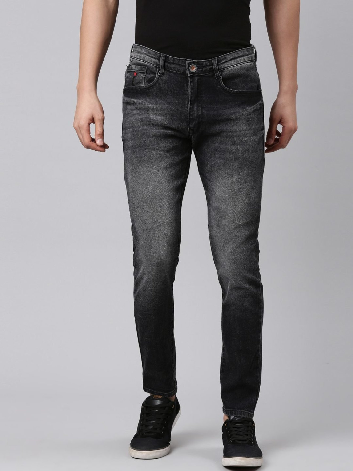 CINOCCI Black Cotton Slim Fit Jeans