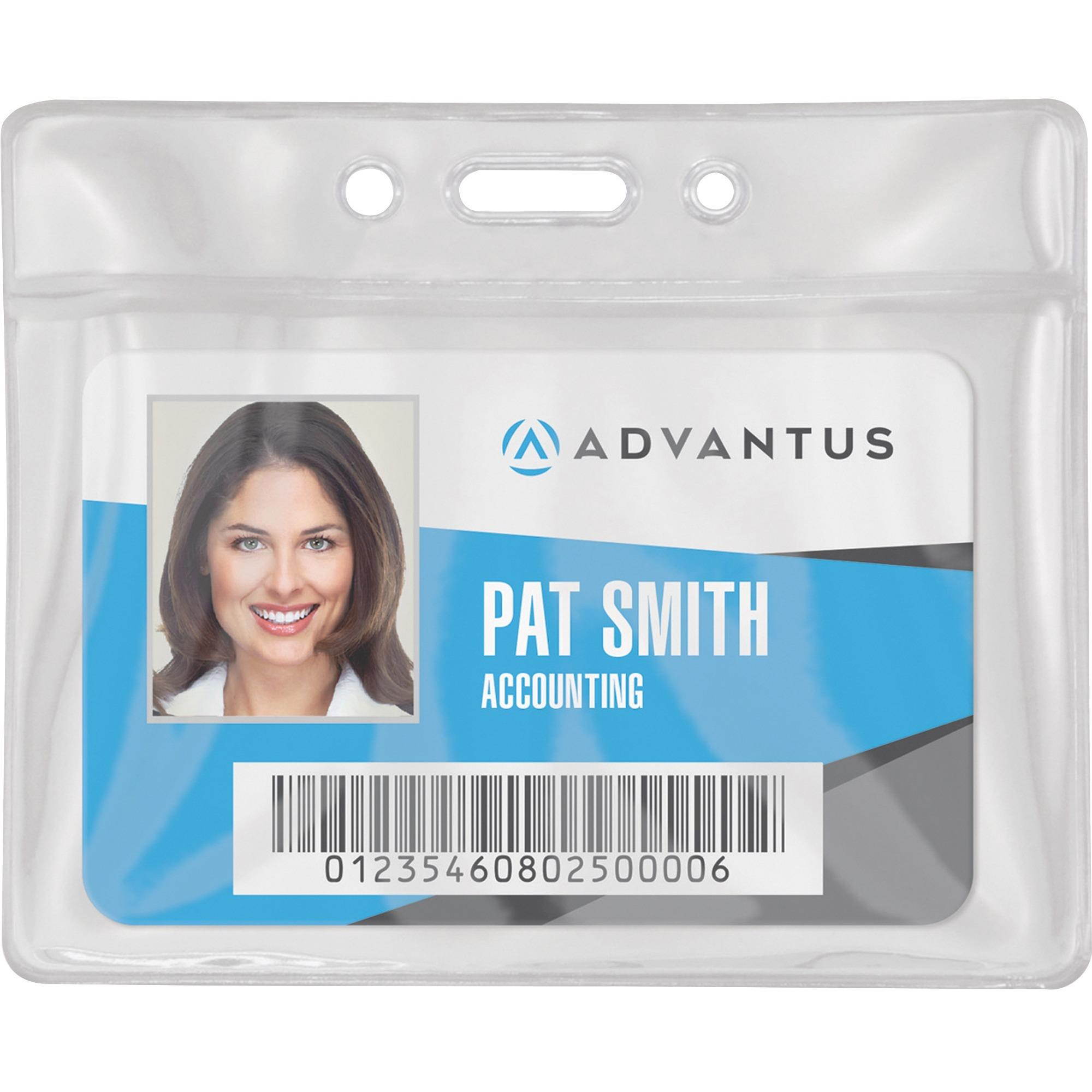 Advantus Vinyl ID Badge Holders - Horizontal - Vinyl - 50 / Pack - Clear