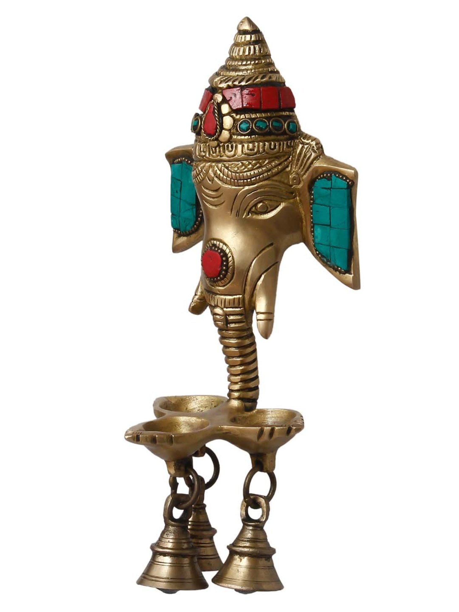 eCraftIndia Golden Brass Lord Ganesha Wall Hanging Decorative Diya - Set of 1