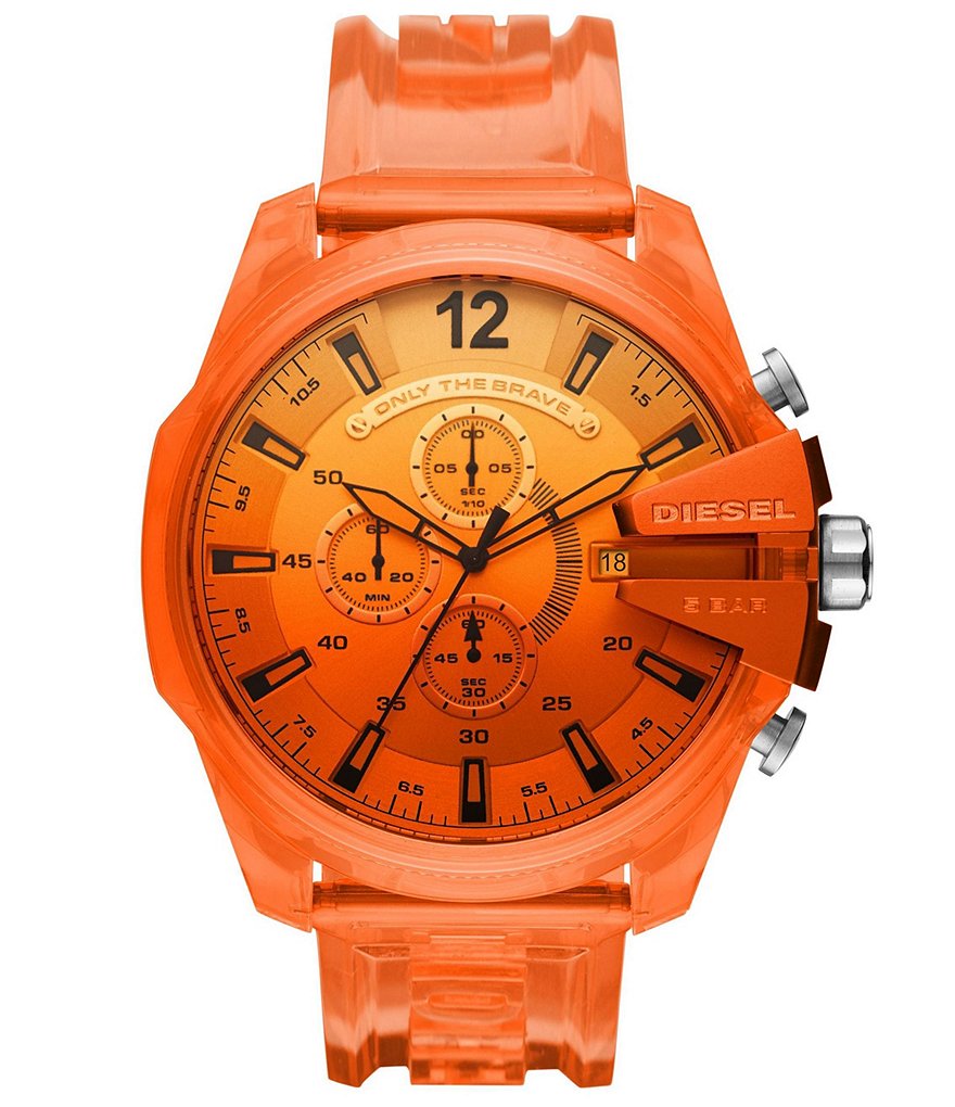 Diesel Mega Chief Chronograph Orange Polyurethane Transparent Watch